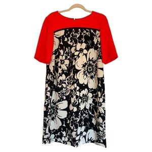 Taylor Black White Floral Exposed Zip Back Short Sleeve Dress Size 14